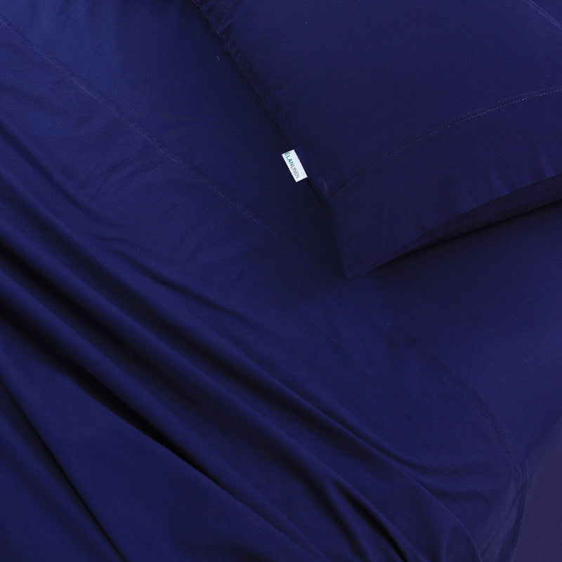 Elan Linen 100% Egyptian Cotton Pre-Washed 500TC Navy Blue Mega Queen Bed Sheet Set with Deep Fitted Sheet