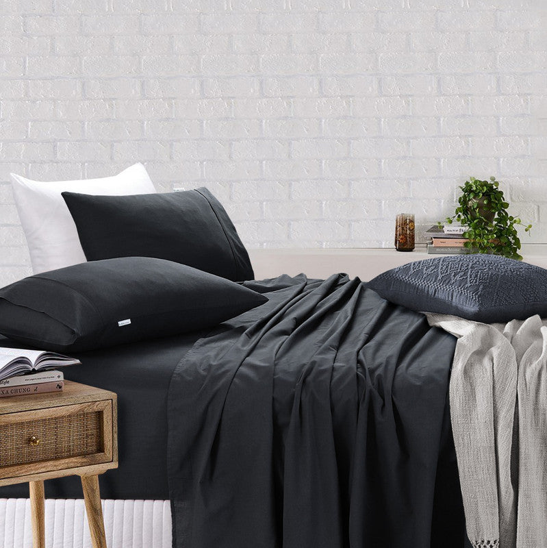 Vintage Washed 500TC Charcoal 100% Egyptian Cotton Single Bed Sheet Set by Elan Linen