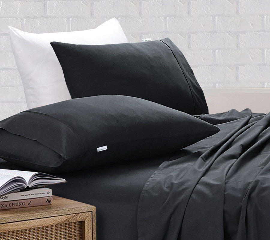 Vintage Washed 500TC Charcoal 100% Egyptian Cotton Single Bed Sheet Set by Elan Linen