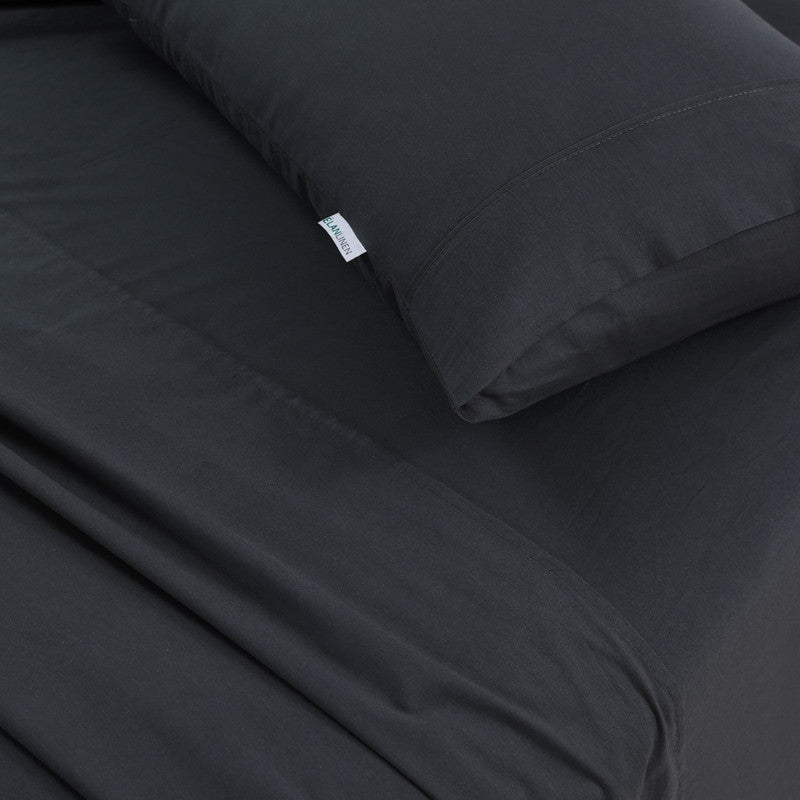 Vintage Washed 500TC Charcoal 100% Egyptian Cotton Single Bed Sheet Set by Elan Linen