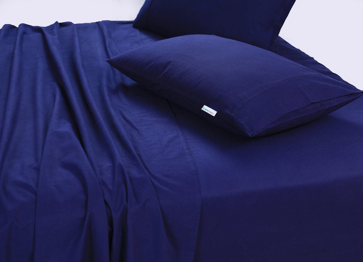 Elan Linen 100% Egyptian Cotton Vintage Washed 500TC Navy Blue Bedding Set for Single Bed