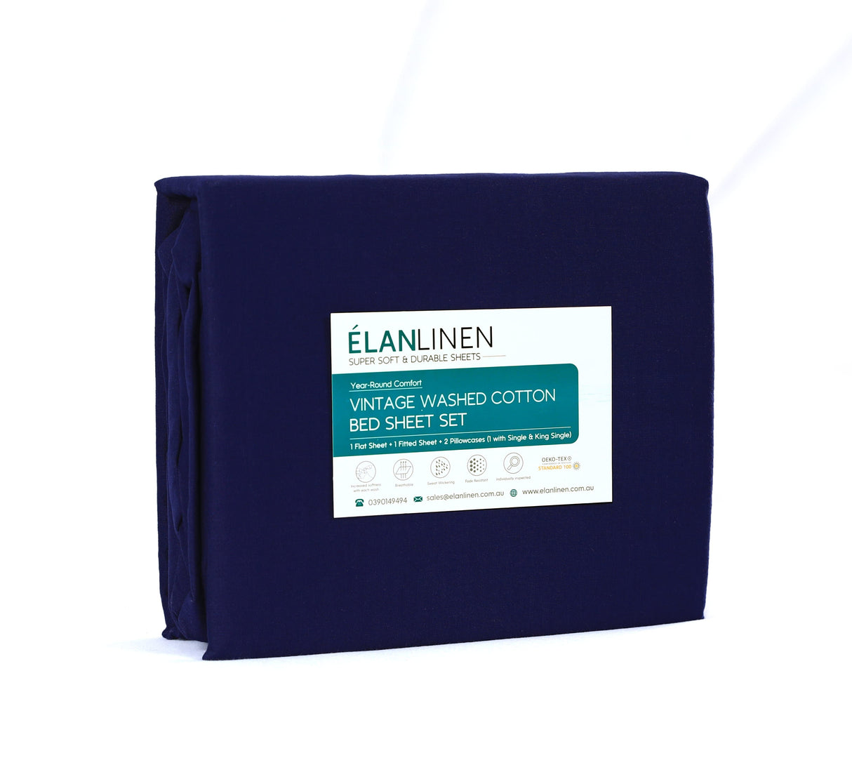 Elan Linen 100% Egyptian Cotton Vintage Washed 500TC Navy Blue Bedding Set for Single Bed