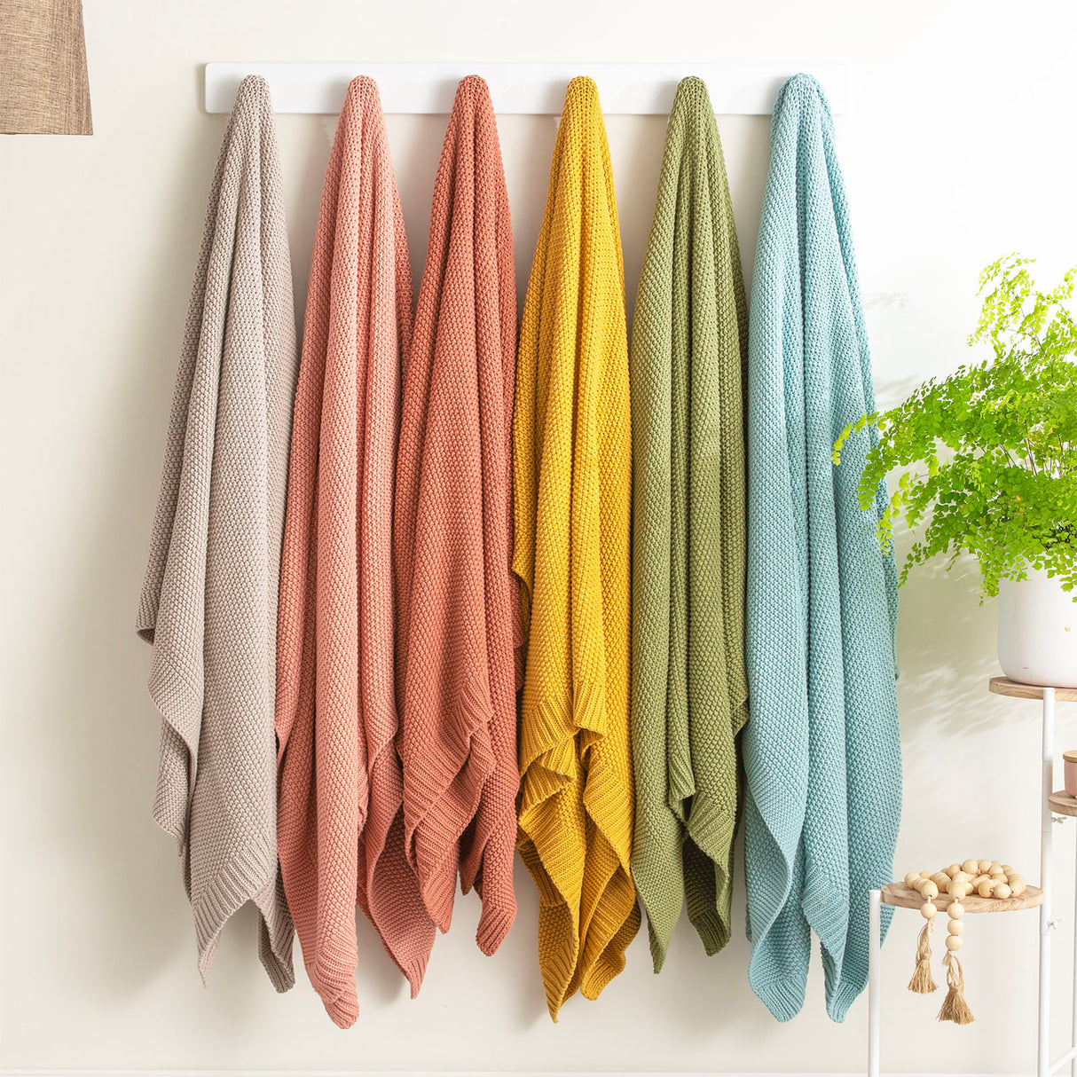 Moss Seed Stitch 100% Cotton Knitted Rust Throw by Renee Taylor