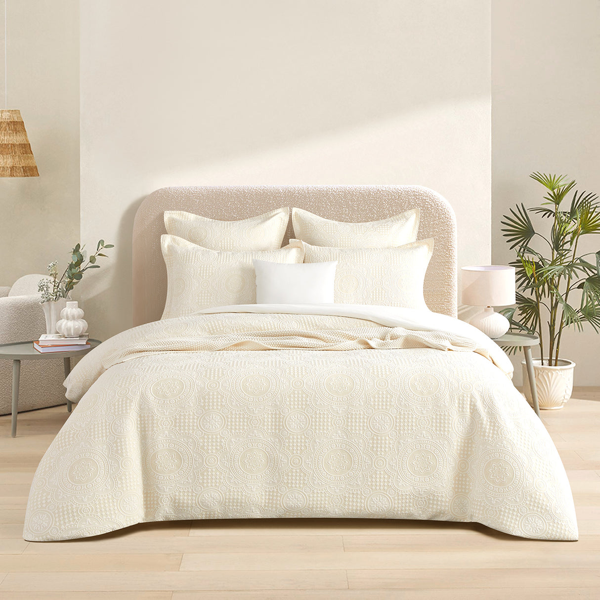 Dakota Beige Jacquard Double Quilt Cover Set by Renee Taylor
