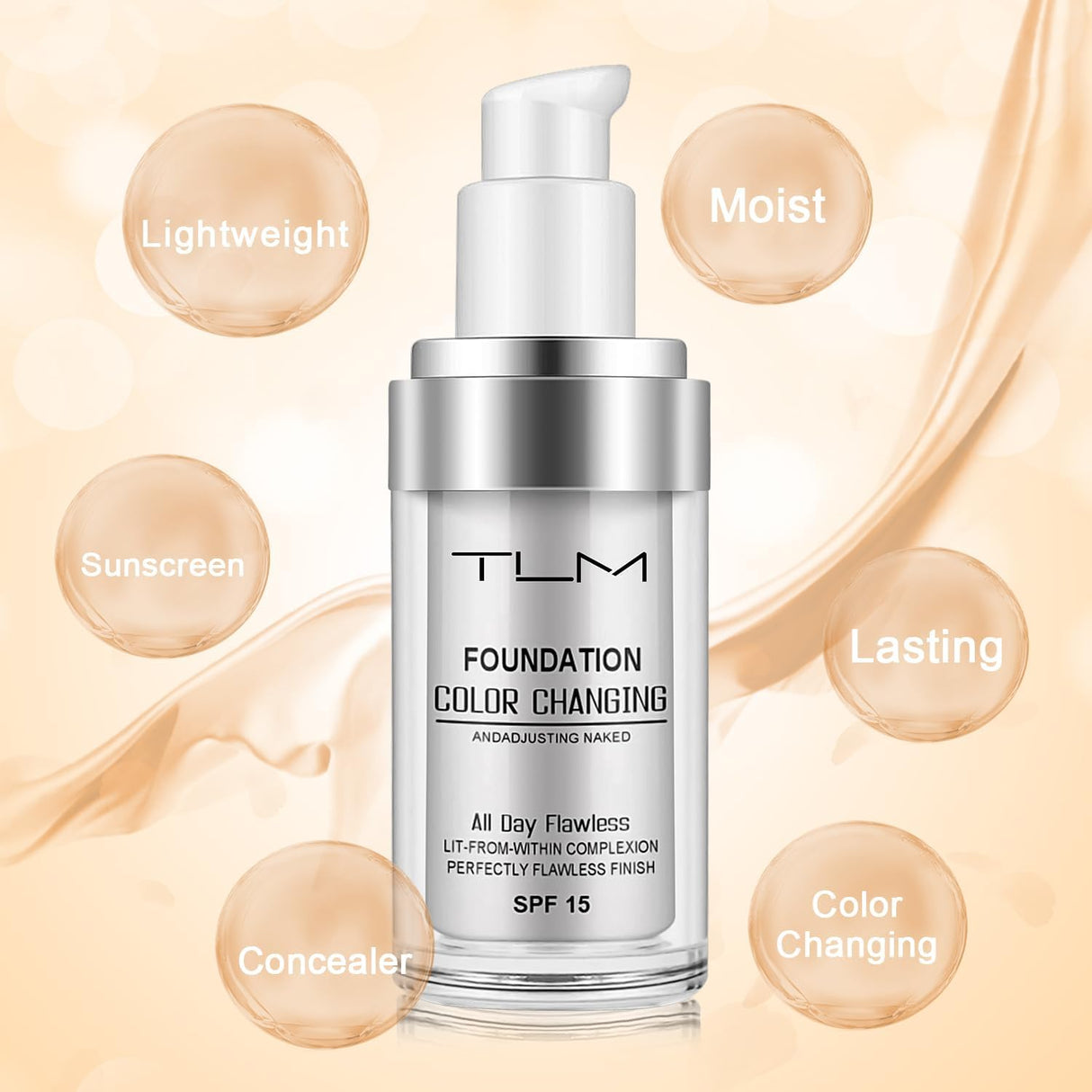 ReviGLam TLM Colour Changing Liquid Foundation Hides Wrinkles & Lines, BB Cream Makeup Base Concealer Cover Moisturizing Fluid for all Skin Tone SPF15, Pack of 1