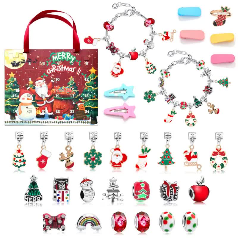 Christmas Advent Calendar 2025 Girls, 24 Days Xmas Countdown Calendar Jewelry Bracelet Set, DIY Bracelets Ornament Christmas Vacation Advent Calendar, Christmas Gift Set for Girls Boys Kids Women