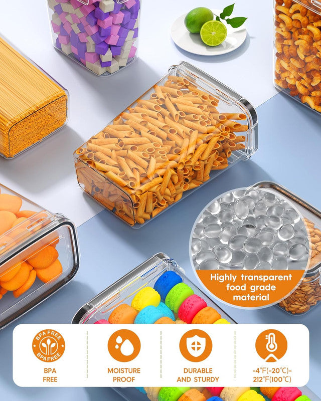 Airtight Food Storage Containers with Lids, 16 PCS Kitchen and Pantry Organization Canisters, BPA-Free, PVC-Free, Food-grade Plastic Leak-proof Jars for Cereal, Flour, Sugar, Extra 16 Labels & Marker
