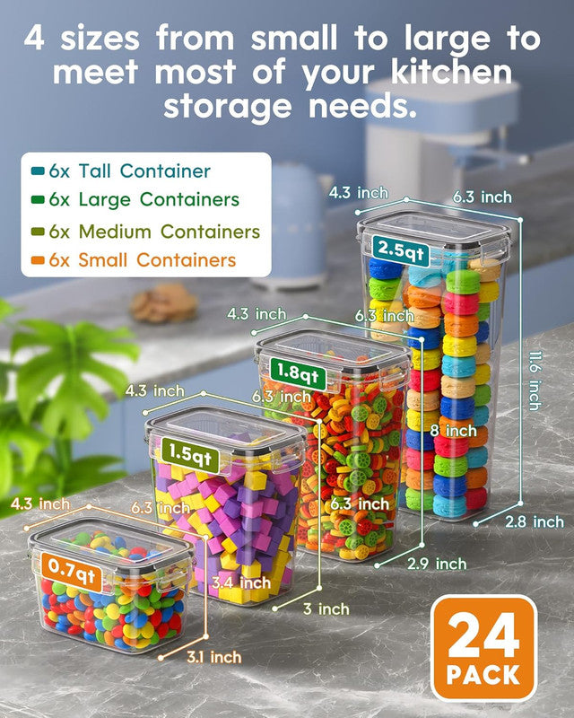 Airtight Food Storage Containers with Lids, 8 PCS Kitchen and Pantry Organization Canisters, BPA-Free, PVC-Free, Food-grade Plastic Leak-proof Jars for Cereal, Flour, Sugar, Extra 8 Labels & Marker