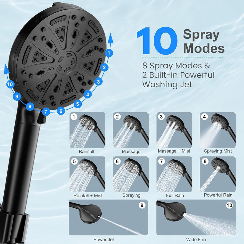 Filtered Shower Head with Handheld, High Pressure 8 Spray Showerhead with Filters & Upgraded Detachable Shower Head, Water Softener Filters Beads for Hard Water -Remove Chlorine Black