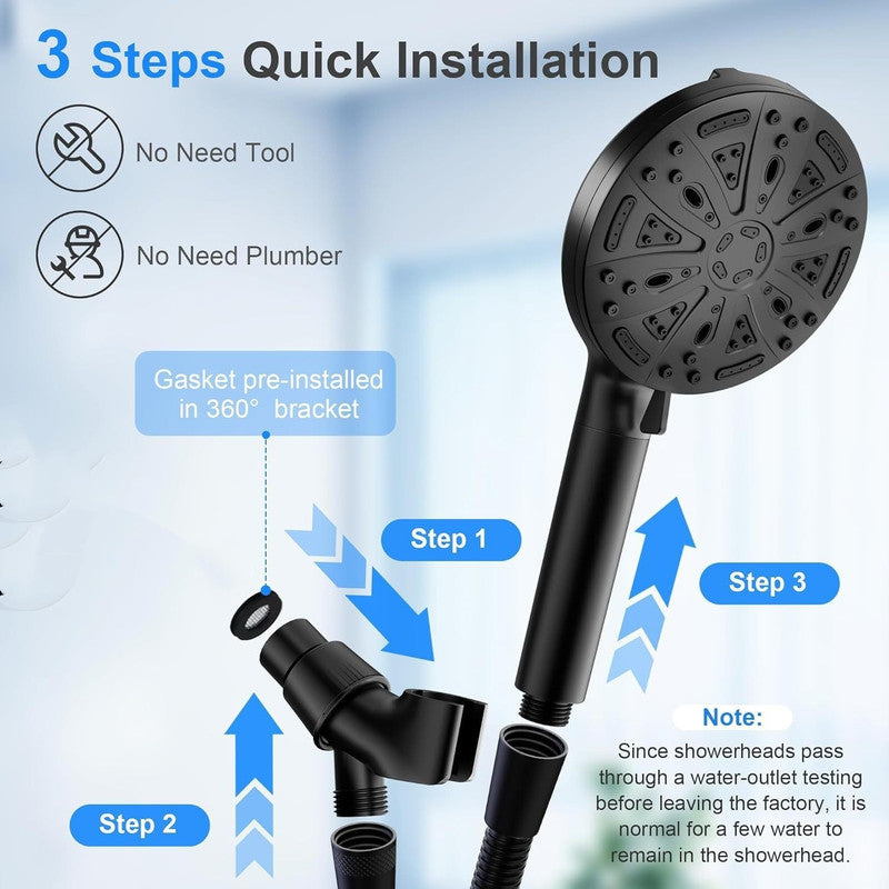 Filtered Shower Head with Handheld, High Pressure 8 Spray Showerhead with Filters & Upgraded Detachable Shower Head, Water Softener Filters Beads for Hard Water -Remove Chlorine Black