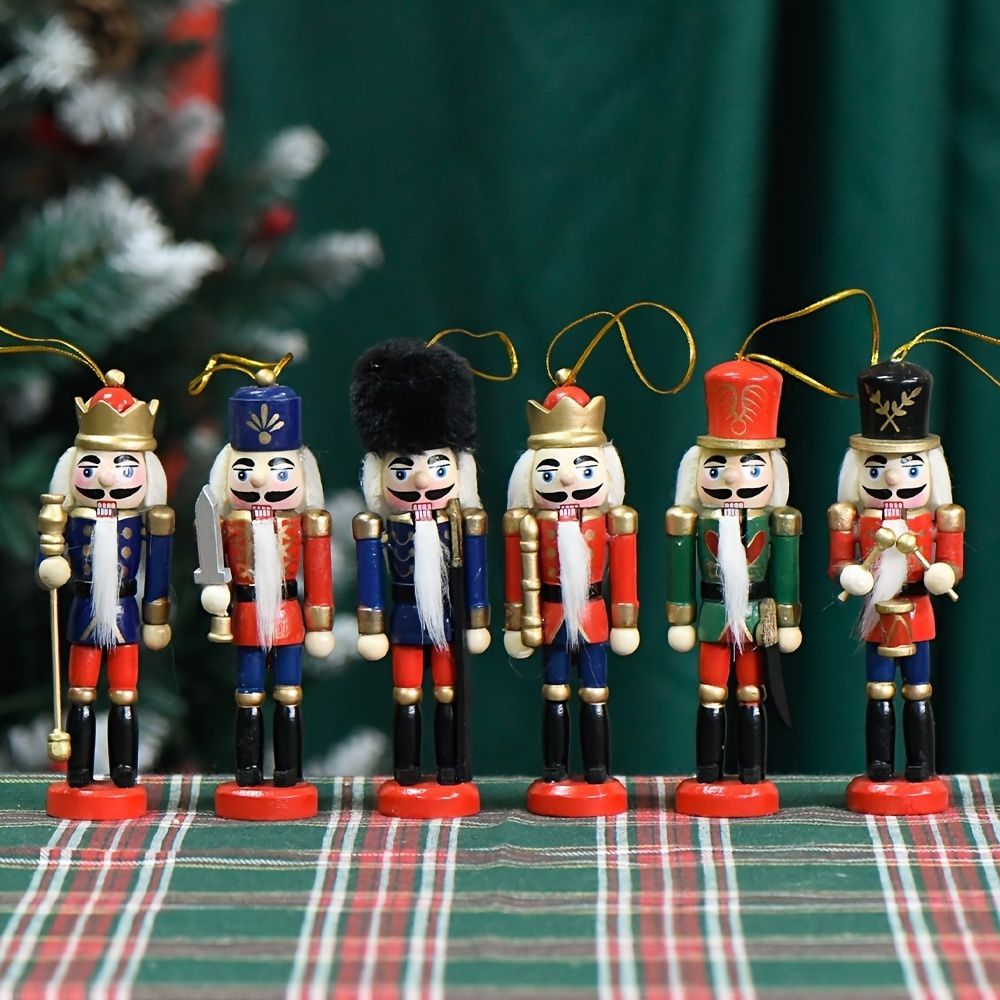 Nutcracker Soldier Figurine Set, Christmas Decorations, Birthday Gift, Hand-painted Nutcrackers, Holiday Decor, Australian Christmas Decor, Kids Gift, Figurine Collection, Festive Home Decor - Red - Size 6pcs
