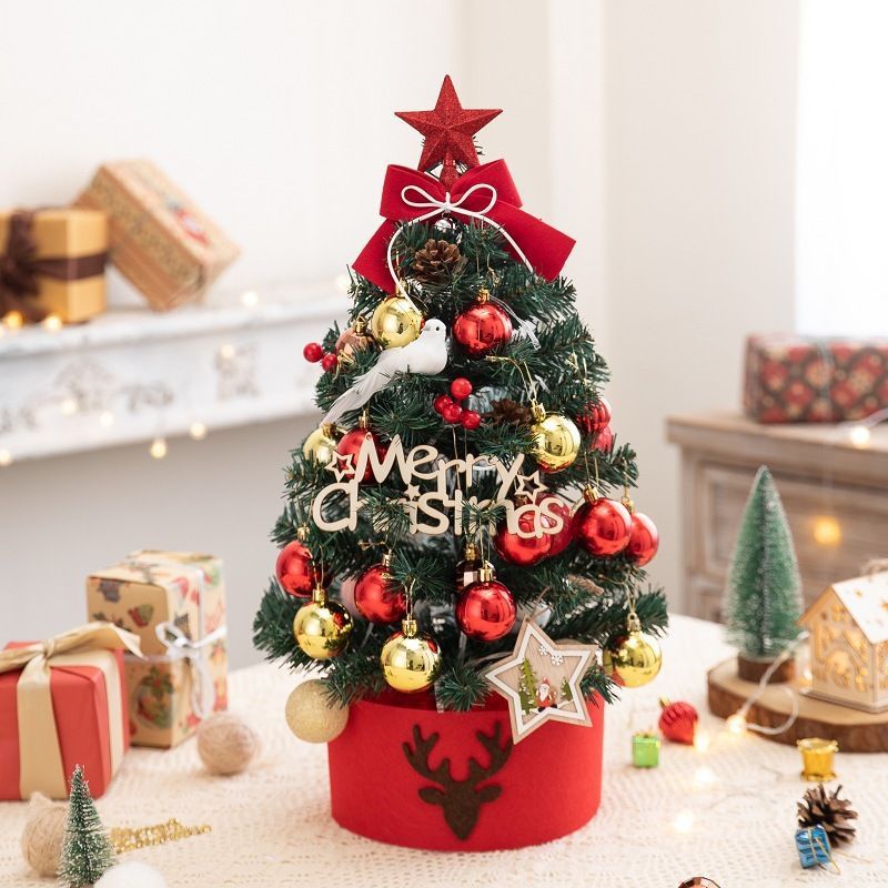 Mini Desktop Christmas Tree Flocked Pink Christmas Tree Christmas Tree Set - Golden Coffee - Size 45cm