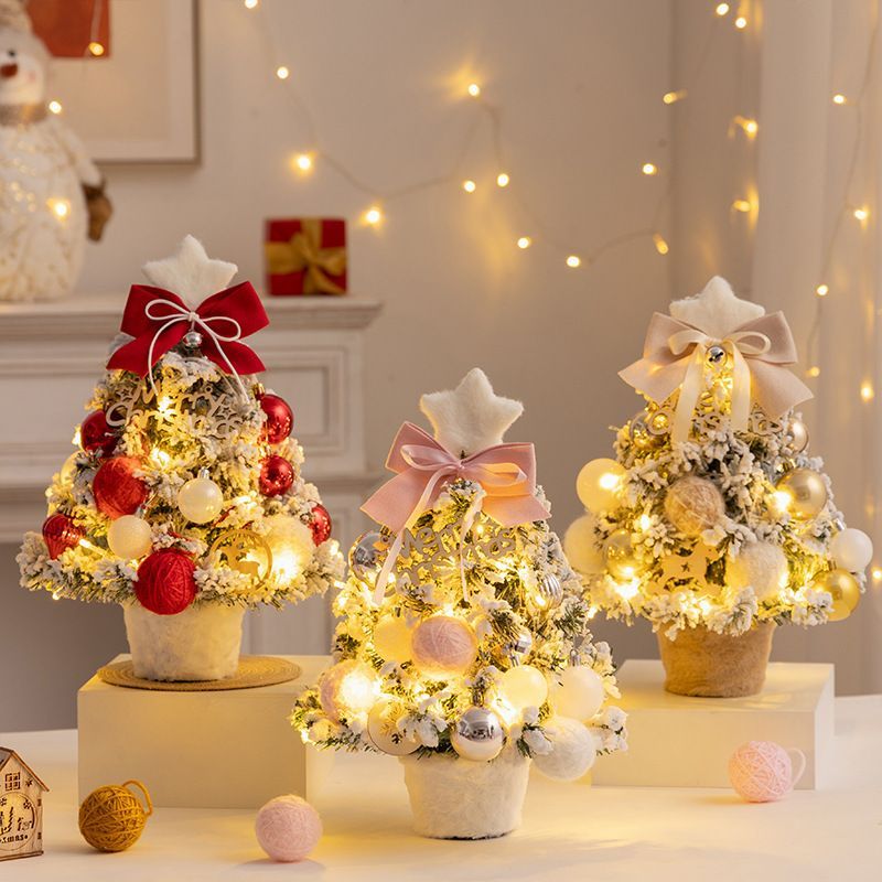 mini desktop Christmas tree, flocked pink Christmas tree, Christmas tree set, Christmas decorations, DIY Christmas tree, Christmas gift, office Christmas decor, festive tabletop tree - Christmas - Size 1