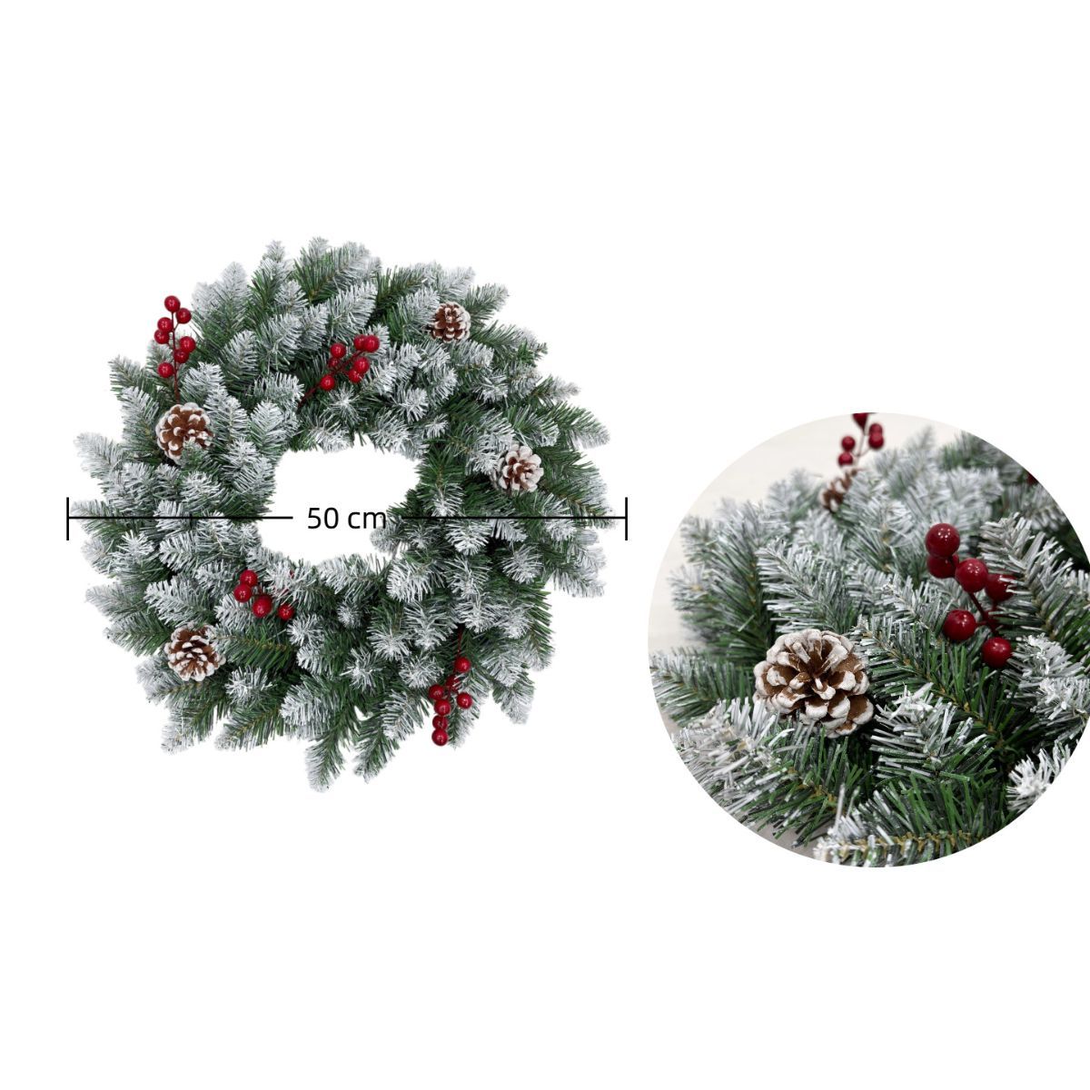 artificial Christmas wreath, Christmas door decoration, 50cm Christmas wreath, 60cm Christmas wreath, Christmas wreath with berries, Christmas wreath with pinecones, Australian Christmas decor, festive door wreath, realistic artificial wreath - Green - Si