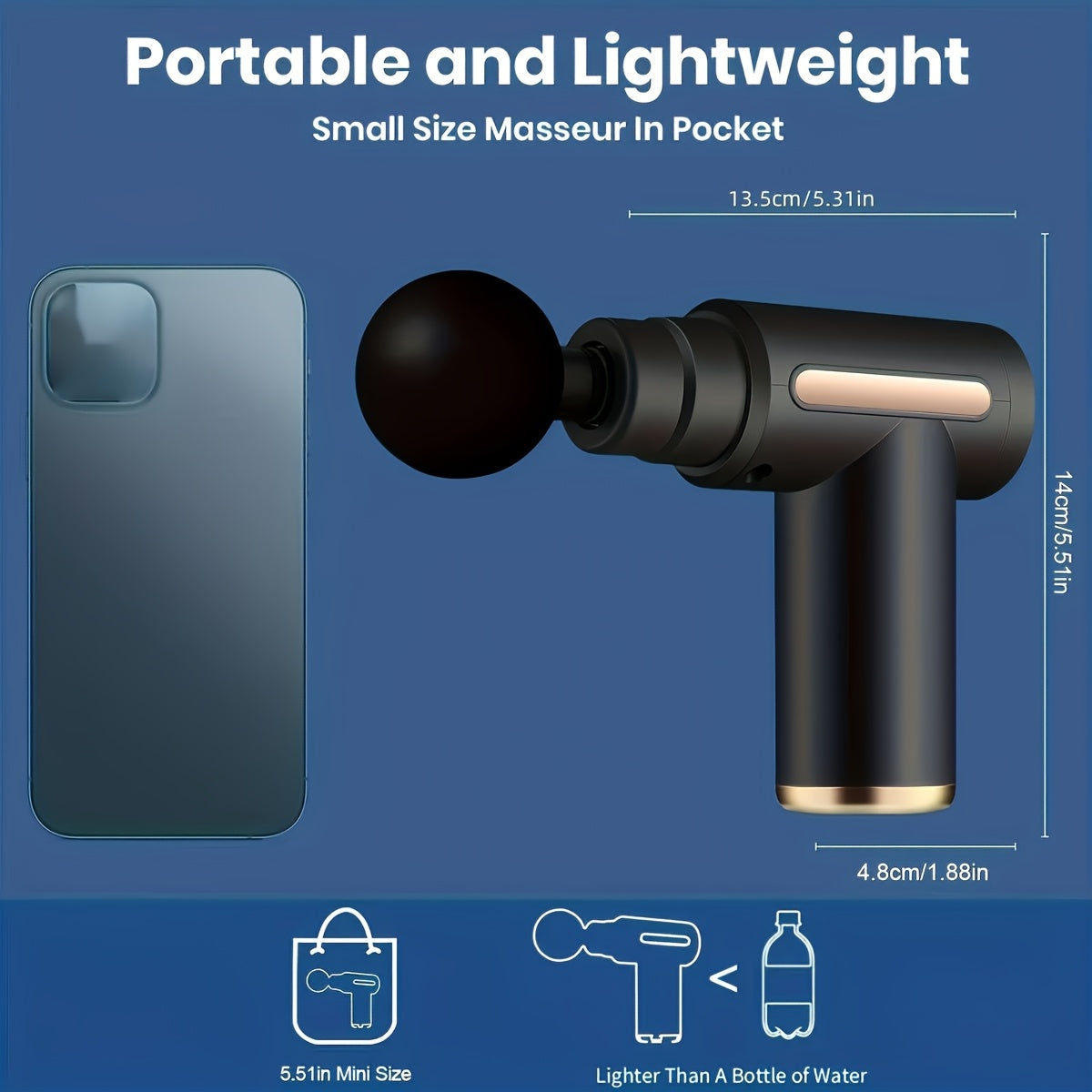 Black**Portable Deep Tissue Massager | 6-Speed & 4 Heads & 15-Min Timer|Professional Muscle Recovery, Anytime Anywhere**