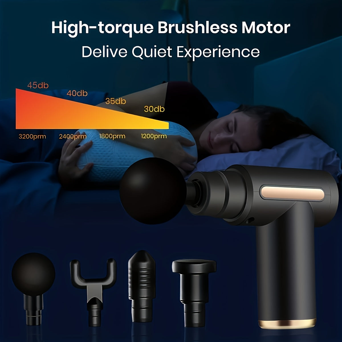 Black**Portable Deep Tissue Massager | 6-Speed & 4 Heads & 15-Min Timer|Professional Muscle Recovery, Anytime Anywhere**