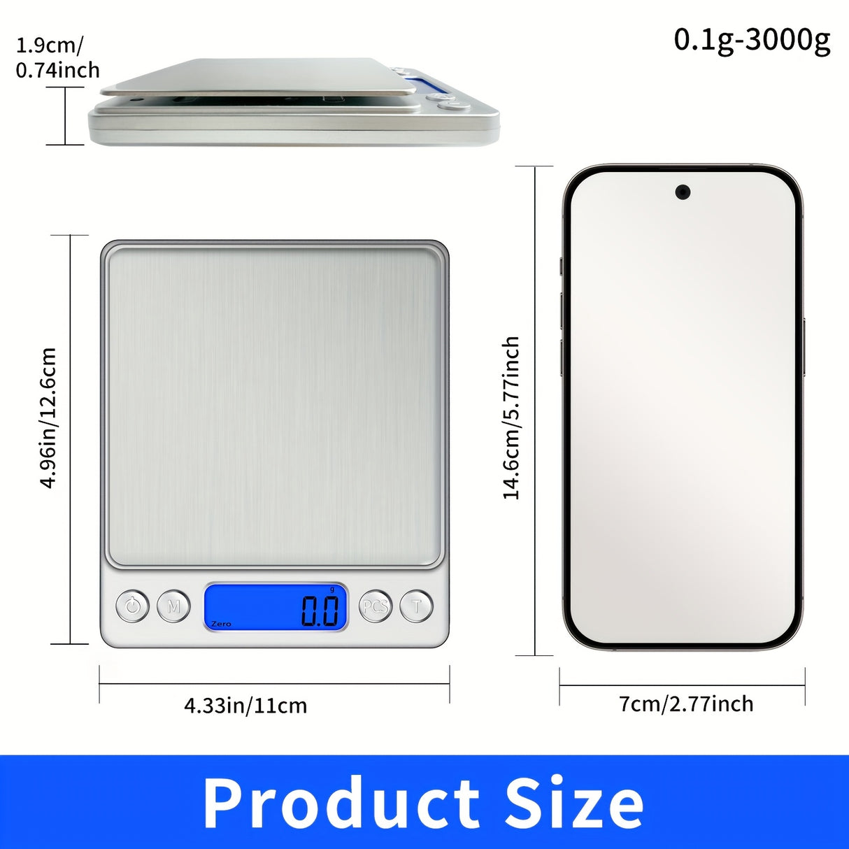 Food Scale, Kitchen Scale — Digital Weight Display in Grams and Ounces, High-Precision Electronic Scale.3000G/0.1G