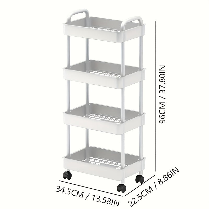 Four-Tier Rolling Cosmetics Storage Rack - Made of durable plastic, equipped with 360-degree swivel casters, strong load-bearing capacity - Suitable for bathroom, bedroom, kitchen, and home storage | BLACK
