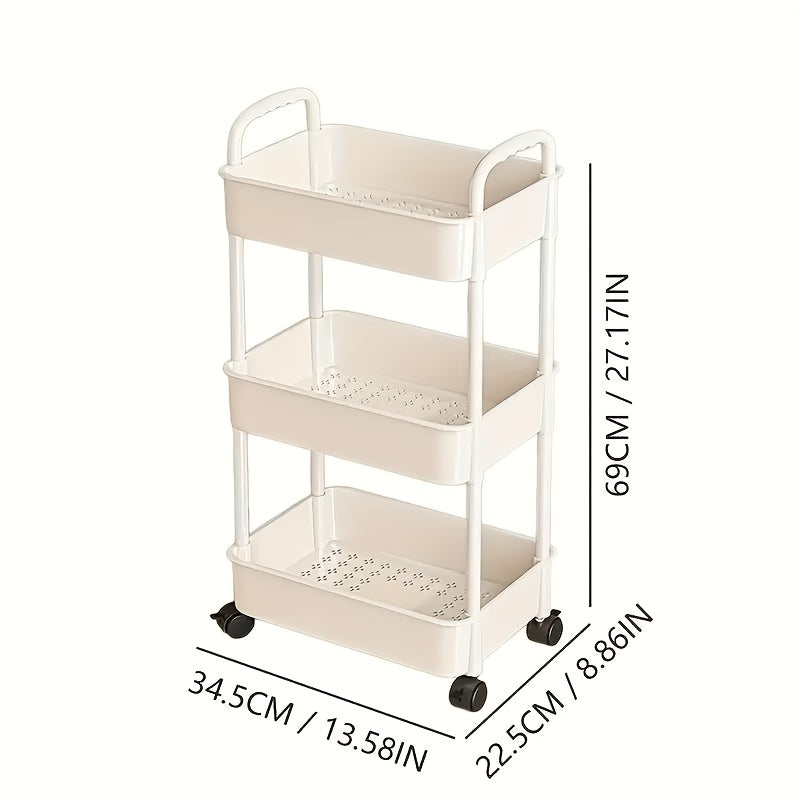 Four-Tier Rolling Cosmetics Storage Rack - Made of durable plastic, equipped with 360-degree swivel casters, strong load-bearing capacity - Suitable for bathroom, bedroom, kitchen, and home storage | BLACK