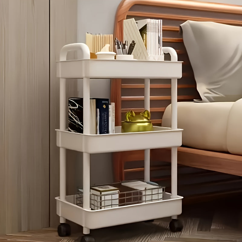 Four-Tier Rolling Cosmetics Storage Rack - Made of durable plastic, equipped with 360-degree swivel casters, strong load-bearing capacity - Suitable for bathroom, bedroom, kitchen, and home storage | BLACK