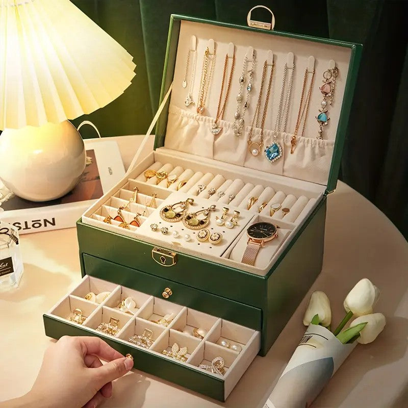 Black High-end Jewelry Storage Box for Necklaces, Earrings, Ear Studs, Bracelets, Rings, Exquisite Accessories, Gold, and Jewelry – Large Capacity, Ideal as a Gift for Mother’s Day, Father’s Day, Teacher’s Day, Halloween, Thanksgiving, and Christmas.