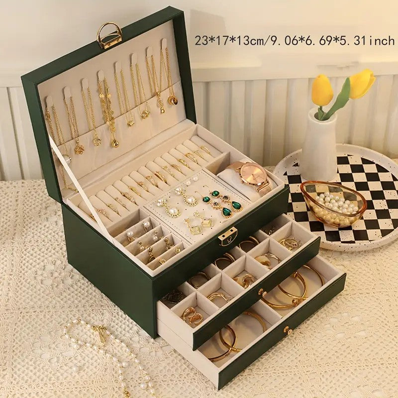 Green High-end Jewelry Storage Box for Necklaces, Earrings, Ear Studs, Bracelets, Rings, Exquisite Accessories, Gold, and Jewelry – Large Capacity, Ideal as a Gift for Mother’s Day, Father’s Day, Teacher’s Day, Halloween, Thanksgiving, and Christmas.