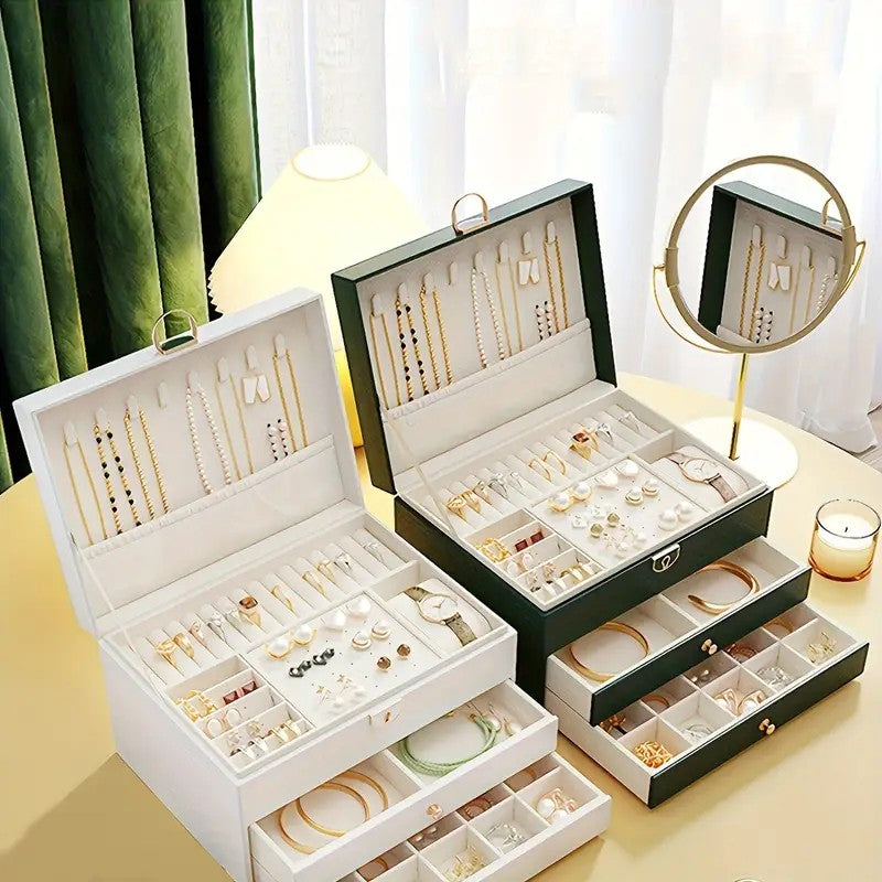 Green High-end Jewelry Storage Box for Necklaces, Earrings, Ear Studs, Bracelets, Rings, Exquisite Accessories, Gold, and Jewelry – Large Capacity, Ideal as a Gift for Mother’s Day, Father’s Day, Teacher’s Day, Halloween, Thanksgiving, and Christmas.