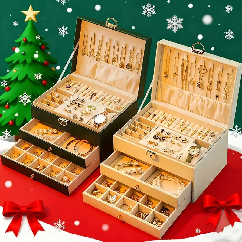 White High-end Jewelry Storage Box for Necklaces, Earrings, Ear Studs, Bracelets, Rings, Exquisite Accessories, Gold, and Jewelry – Large Capacity, Ideal as a Gift for Mother’s Day, Father’s Day, Teacher’s Day, Halloween, Thanksgiving, and Christmas.