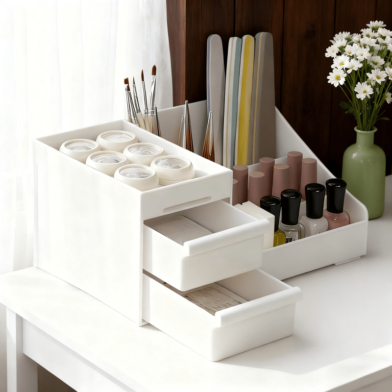 Black Multi-Compartment Large-Capacity Desktop Storage Box Keeps vanity tables and desks neat and organized—lipsticks, masks, makeup brushes all stored in one box. Easy access, seamlessly fits into various settings.