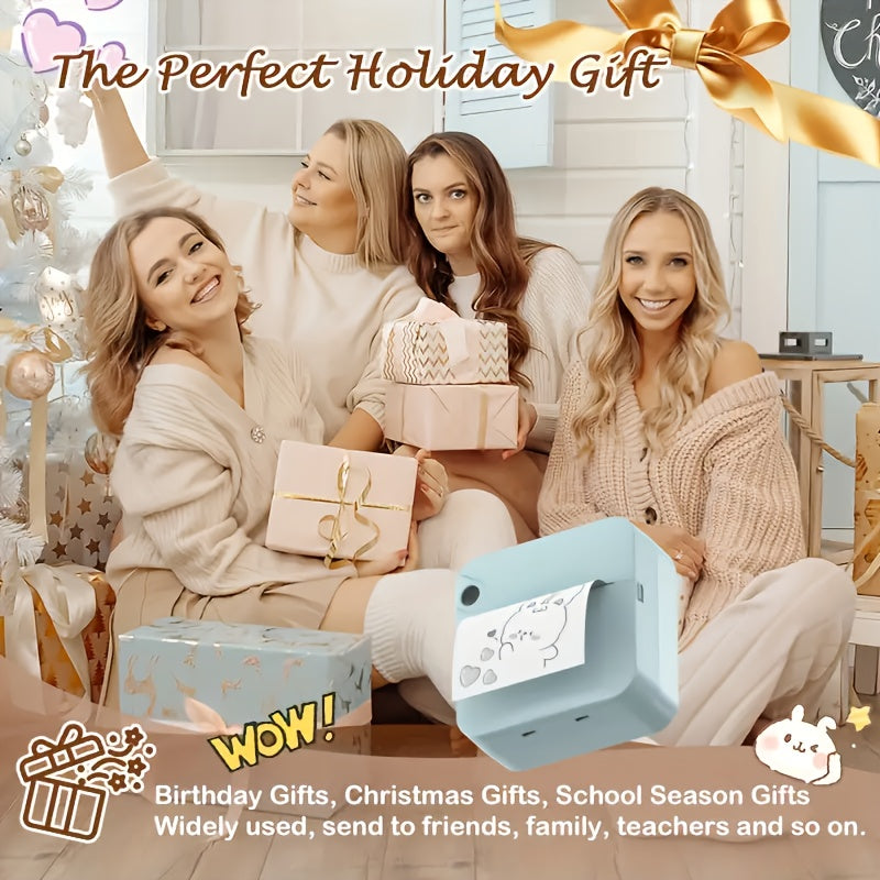 (White)Inkless Sticker Printer Mini Thermal Printer with Roll Thermal Paper, Wireless Pocket Printer, Smart Portable Receipt Printer for Photos, Diaries, Notes, and Preparation Work.