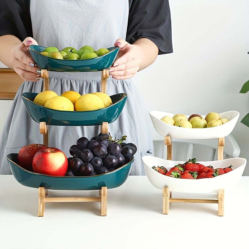 **Nordic-Style Two-Tier Extendable Fruit Tray | Creative Living Room Snack Stand, Adjustable Height, Anti-Slip Expandable Display Tray**(White)