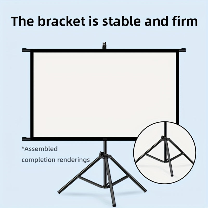 84inPortable and mobile projection screen with tripod stand, 16:9 HD format, suitable for home theater and indoor wall mounting. Made of polyester fabric, easy to set up and use. Ideal for office presentations and home entertainment, ready to use right ou