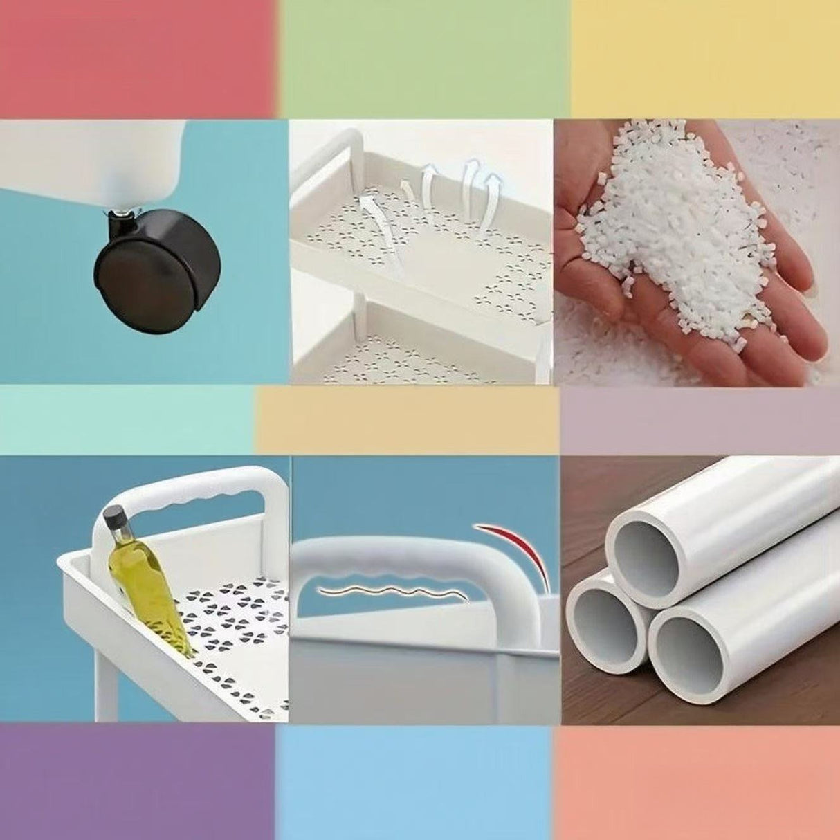 Five-Tier Rolling Cosmetics Storage Rack - Made of durable plastic, equipped with 360-degree swivel casters, strong load-bearing capacity - Suitable for bathroom, bedroom, kitchen, and home storage | White