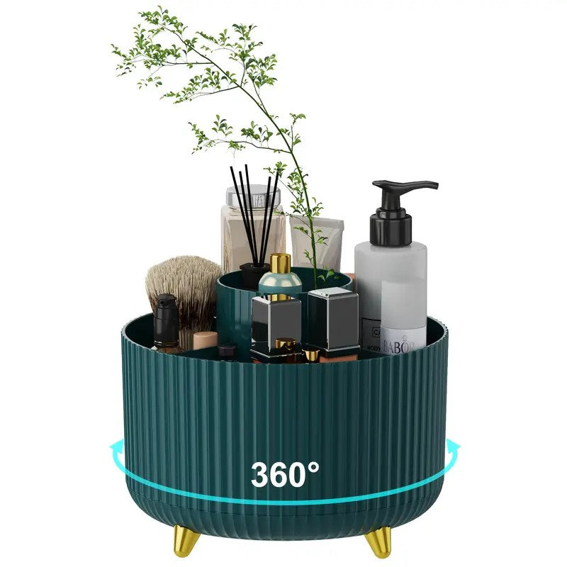 360° Rotating Multi-Compartment Makeup Brush Holder: Luxurious Vertical Texture with Golden Feet Design, Scientifically Organized Storage, One Cylinder to Tidy Your Vanity Table.