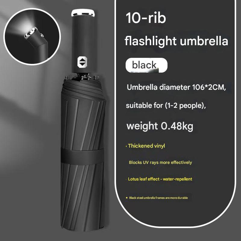 Blue Reinforced Black Coating Umbrella, featuring a 10-rib black steel frame for durability, approximately 106cm in diameter, lightweight and portable. Combines lotus-effect water repellency with strong UV protection, an ideal companion for 1–2 people on