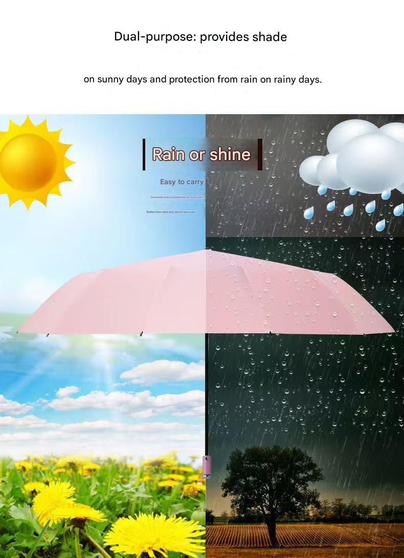 Pink Reinforced Black Coating Umbrella, featuring a 10-rib black steel frame for durability, approximately 106cm in diameter, lightweight and portable. Combines lotus-effect water repellency with strong UV protection, an ideal companion for 1–2 people on