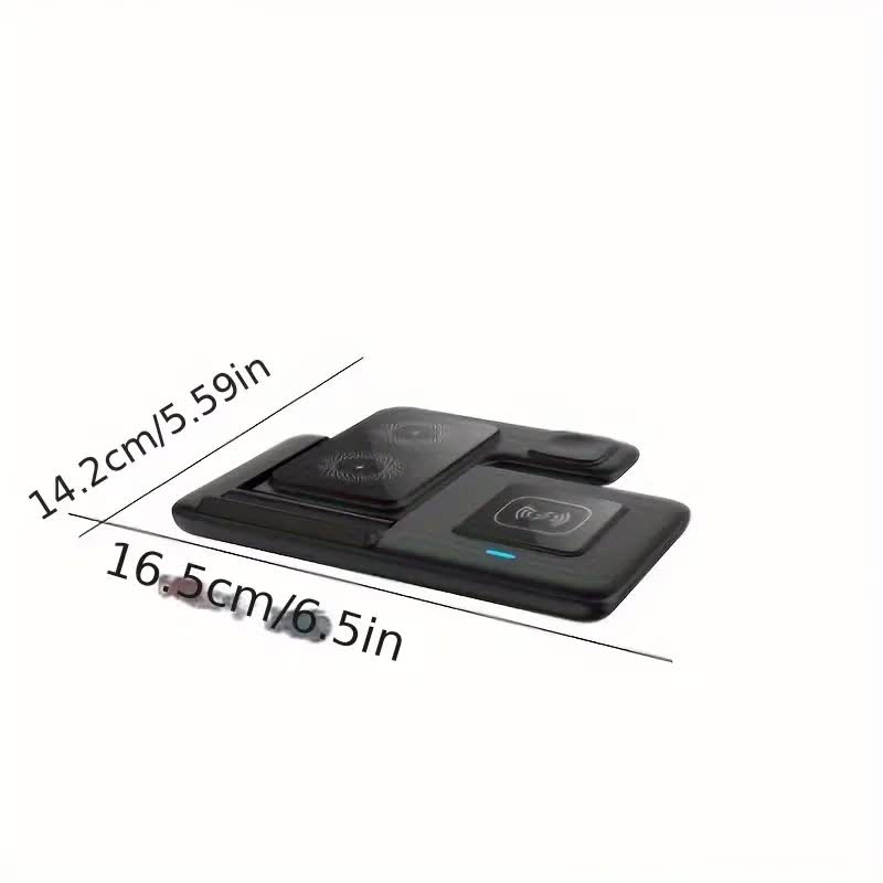 Multi-device 3-in-1 Foldable Wireless Charging Station | iWatch Series 9 8 7 6 SE 5 4 3 2, Ultra Airpods Pro 3 2, iPhone 17/16/15/14/13/12/11 Rapid Charging Stand - Magnetic Connector, USB Power Supply