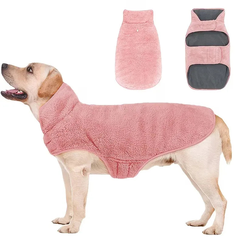 Double-sided fleece windproof and warm dog winter coat (pink/XXXL) Snow dog jacket vest, large and medium-sized pet dog clothing