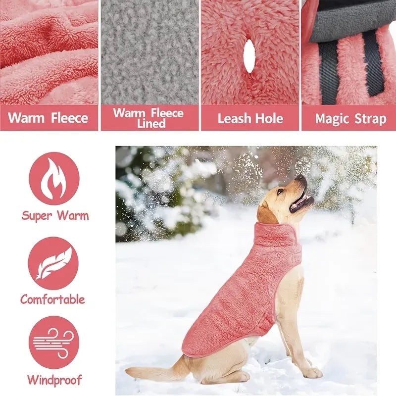 Double-sided fleece windproof and warm dog winter coat (pink/XXL) Snow dog jacket vest, large and medium-sized pet dog clothing