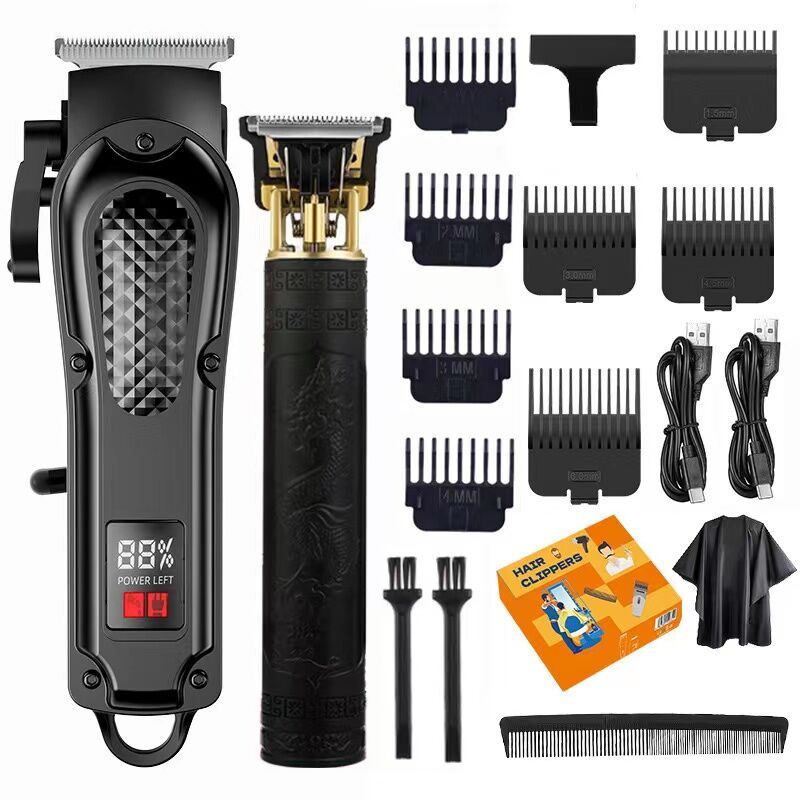 electric hair clipper two-piece set features a trendy and convenient design to meet the needs of family haircuts. It is safe and easy to operate, providing powerful and precise trimming for styling, beard and sideburns care. It can easily create an el
