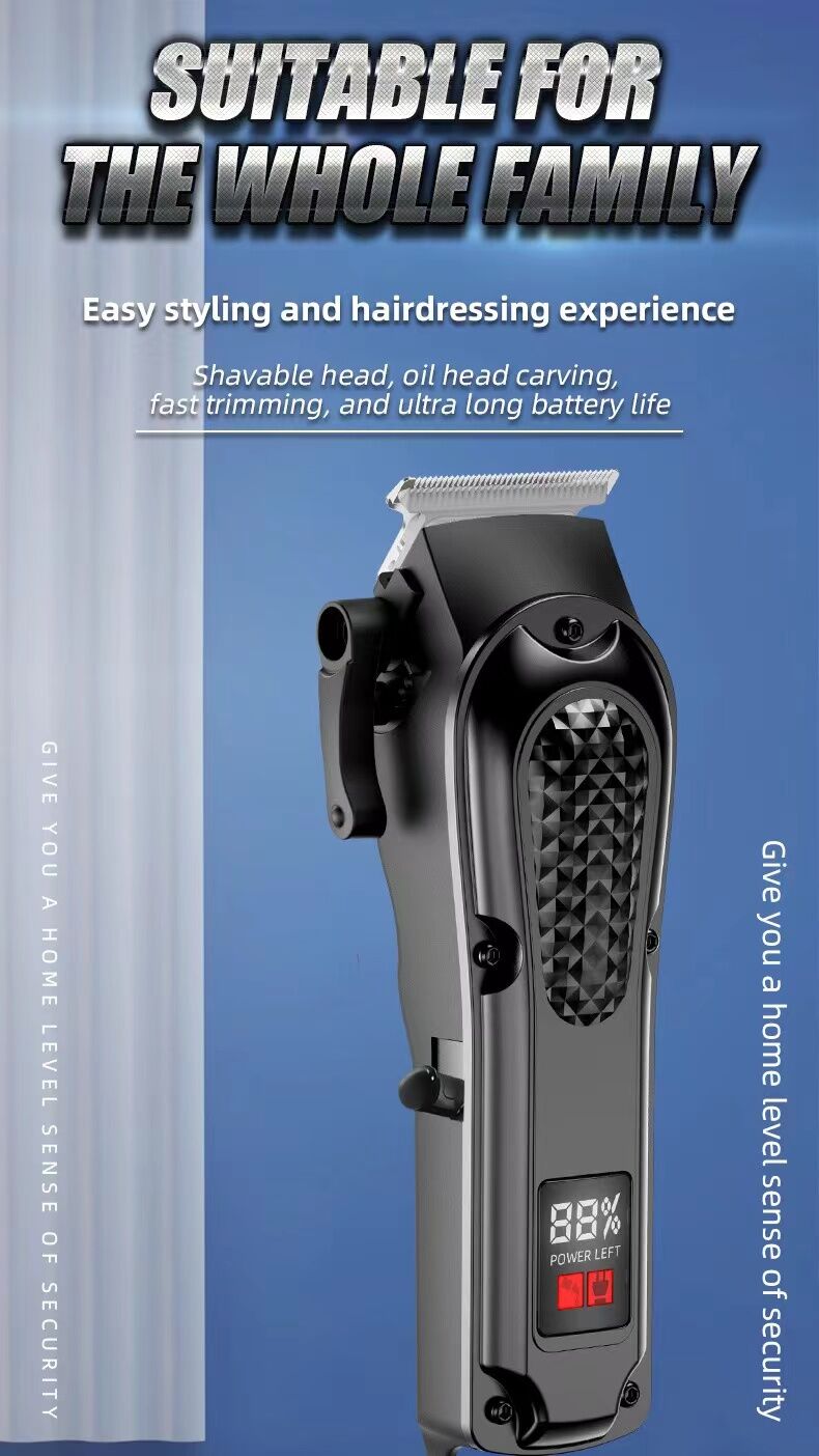 electric hair clipper two-piece set features a trendy and convenient design to meet the needs of family haircuts. It is safe and easy to operate, providing powerful and precise trimming for styling, beard and sideburns care. It can easily create an el