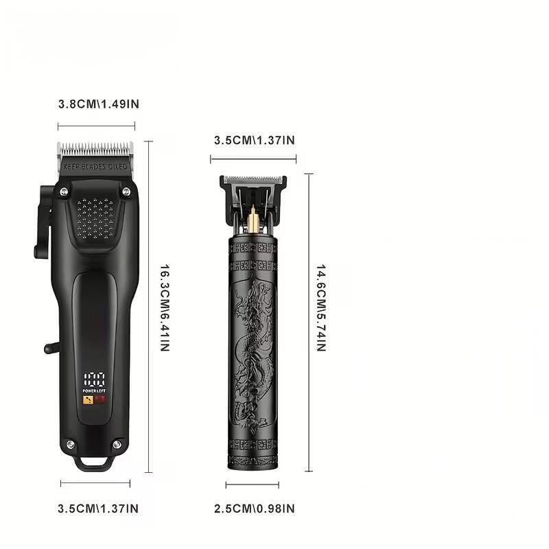 electric hair clipper two-piece set features a trendy and convenient design to meet the needs of family haircuts. It is safe and easy to operate, providing powerful and precise trimming for styling, beard and sideburns care. It can easily create an el