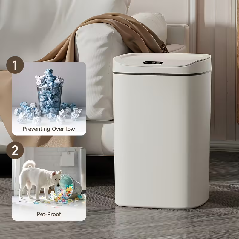 Intelligent sensor trash can, silent and gradual descent - odor-proof, multiple capacity options (14 liters), suitable for kitchens, bathrooms, living rooms, offices - battery-powered (requires AA batteries, batteries not included), waterproof rating: IPX