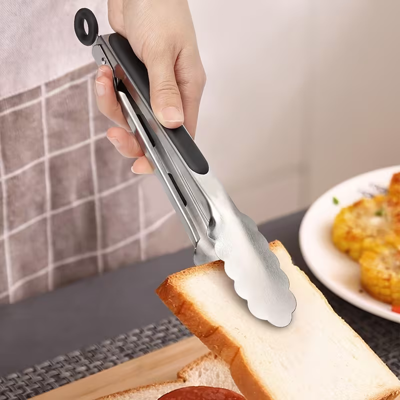 Stainless steel kitchen tongs set (2 pieces), silicone anti-slip handle, lockable barbecue food tongs, 22.86cm & 30.48cm, barbecue cooking tools