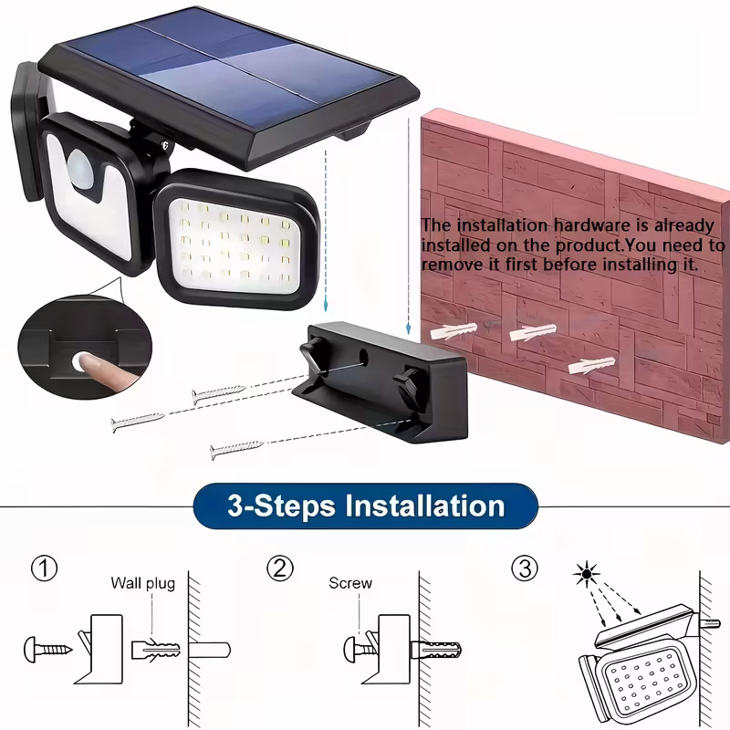 (2-piece set)74 LED solar sensor lights with motion sensors, 3-level brightness mode outdoor wall lights, suitable for front doors, courtyards, garages, and terraces