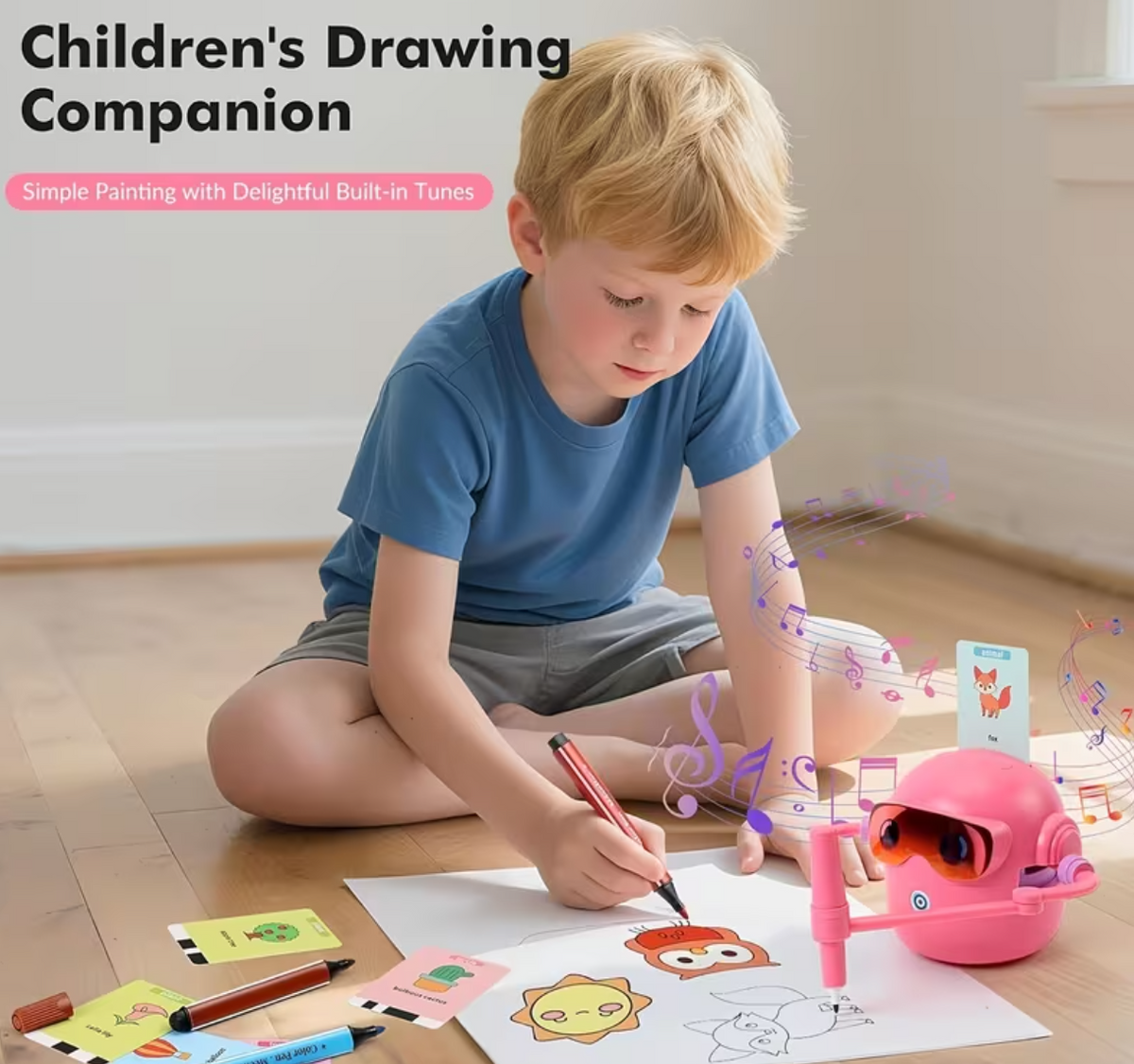 Smart Children's Drawing Robot, an automatic drawing robot toy and interactive educational painting machine. This intelligent robot is a fun educational toy, equipped with 100 cards, suitable for boys and girls aged 3 and above. It makes a perfect gift fo