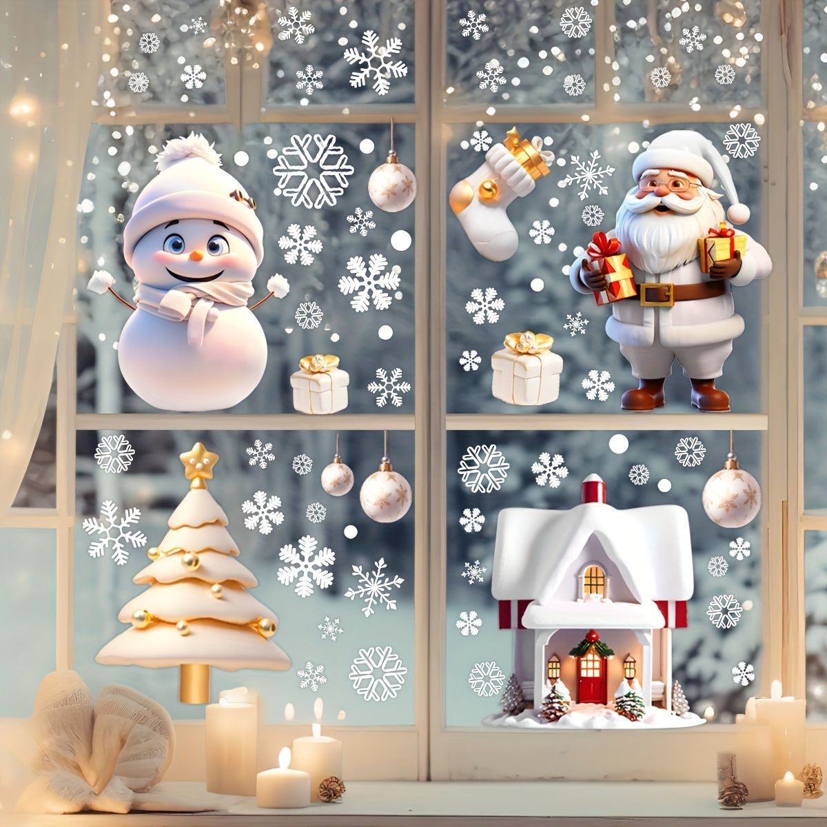 Christmas Window Stickers Santa Claus Stickers Snowman Stickers Christmas Tree - Multi-color - Size 01