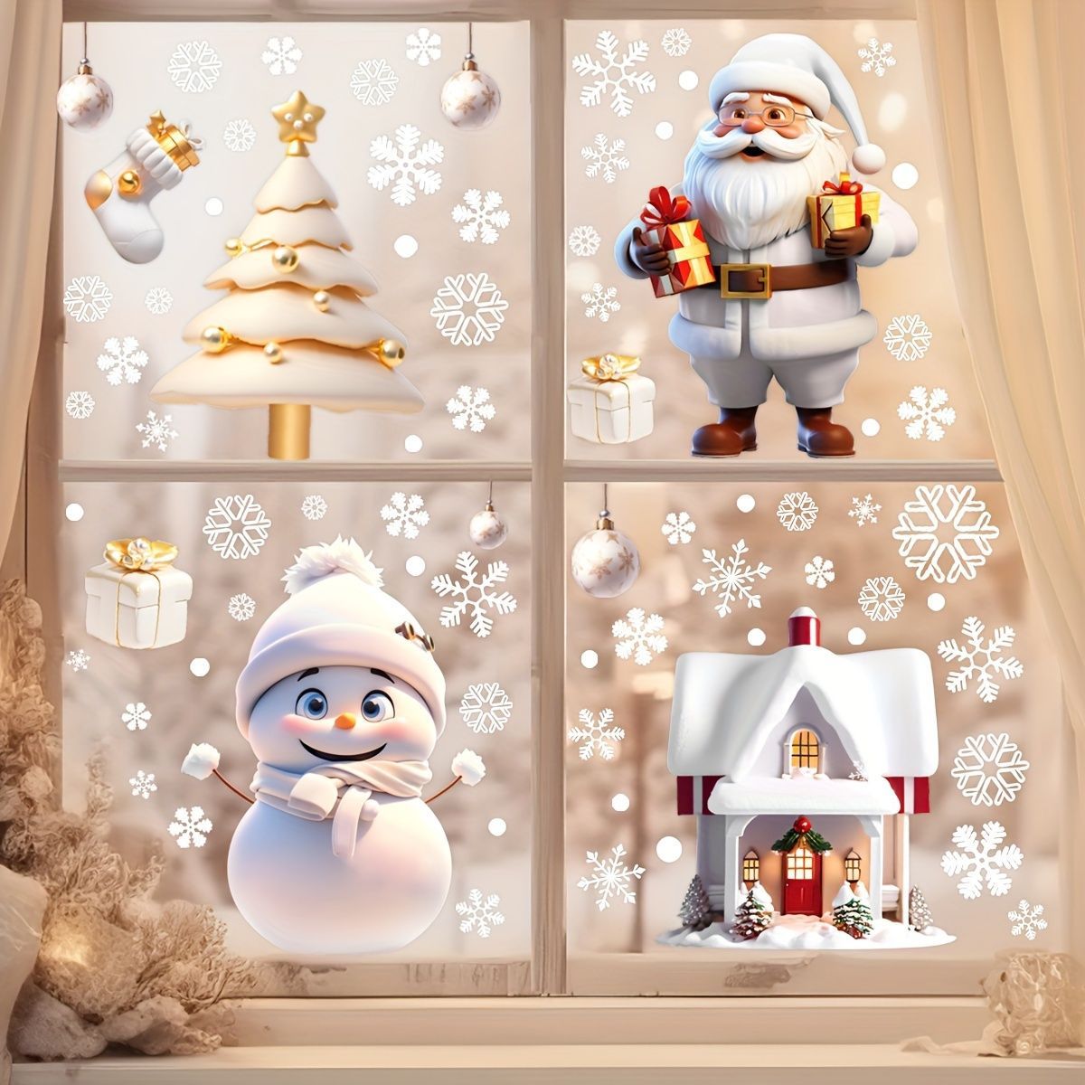 Christmas Window Stickers Santa Claus Stickers Snowman Stickers Christmas Tree - Multi-color - Size 01