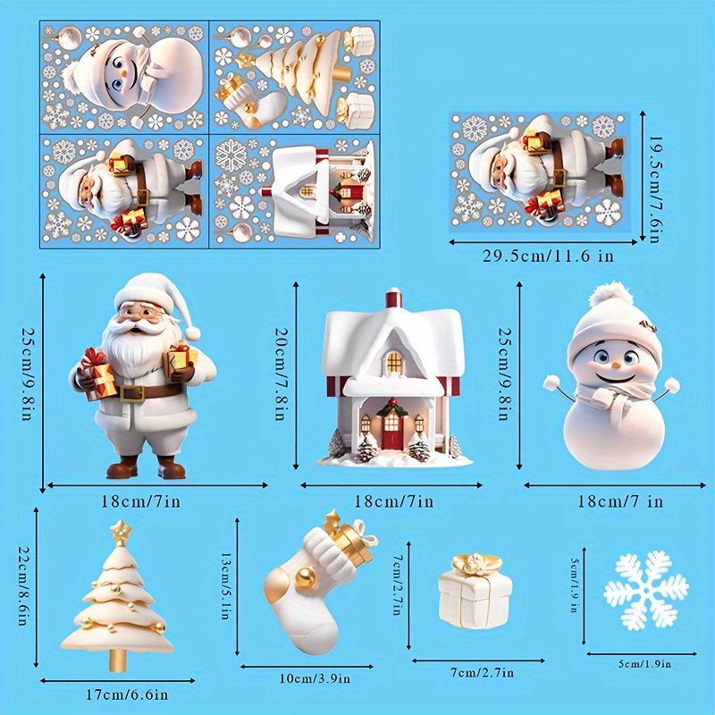Christmas Window Stickers Santa Claus Stickers Snowman Stickers Christmas Tree - Multi-color - Size 01