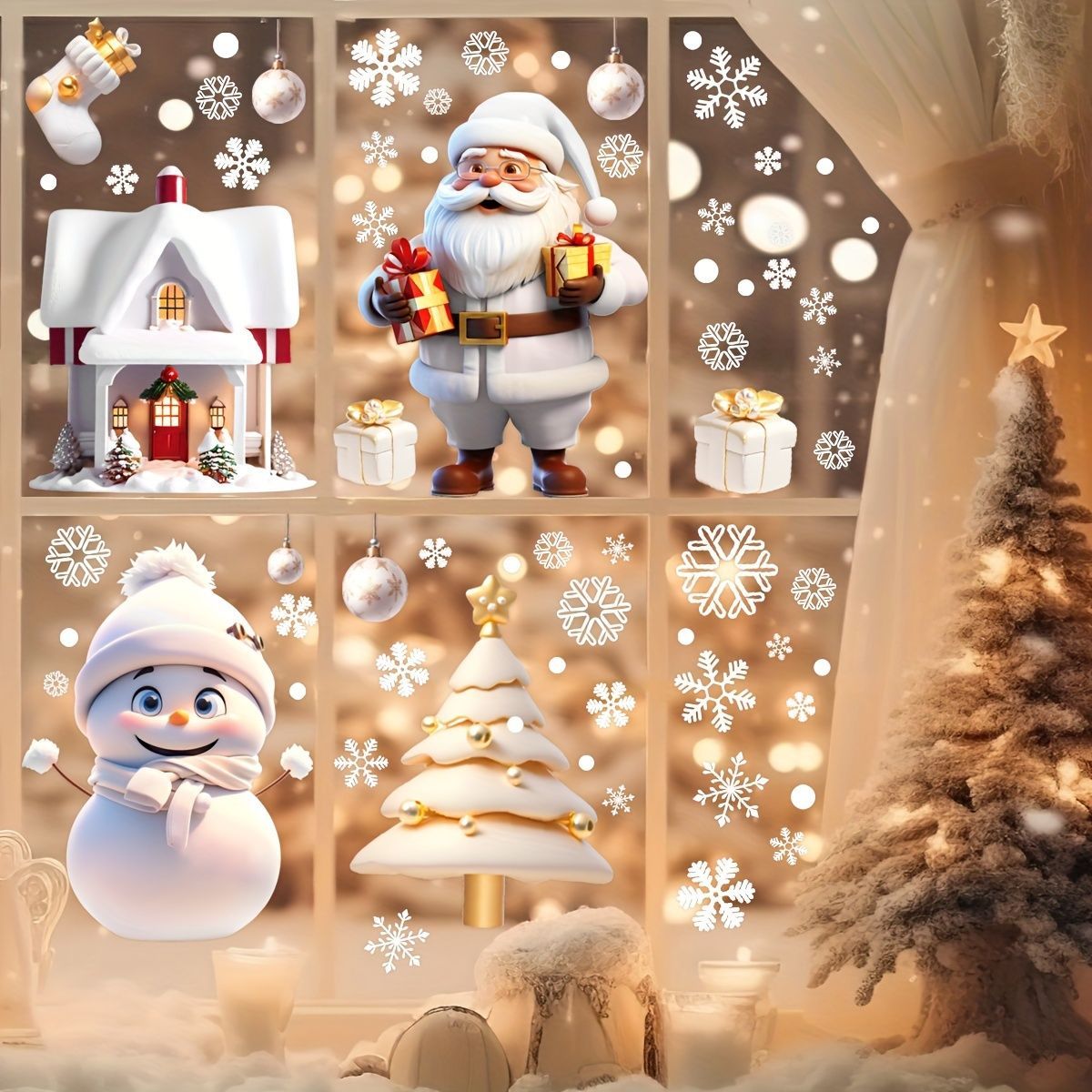 Christmas Window Stickers Santa Claus Stickers Snowman Stickers Christmas Tree - Multi-color - Size 01